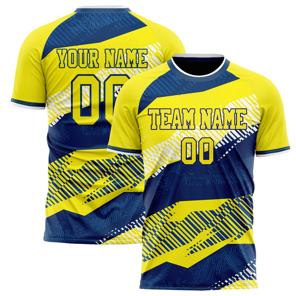 Custom Yellow Navy Pattern Soccer Jersey manufacturer