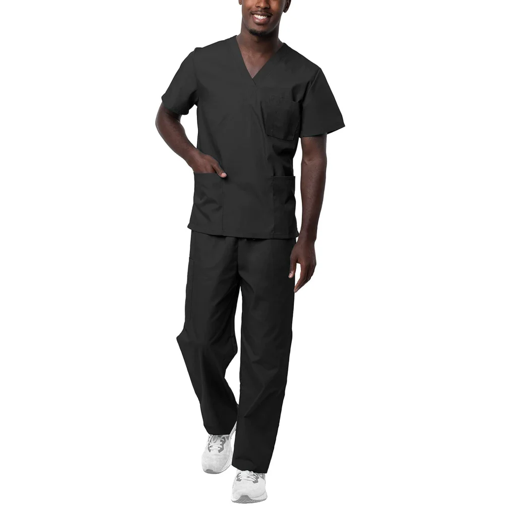 stretchy Scrubs Medical Uniform Mens Classic V Top and loose fit Pants manufacturer