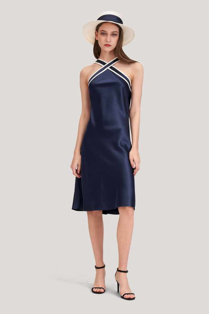 Glossy Camellia Silk Halter-Neck Dress manufacturer