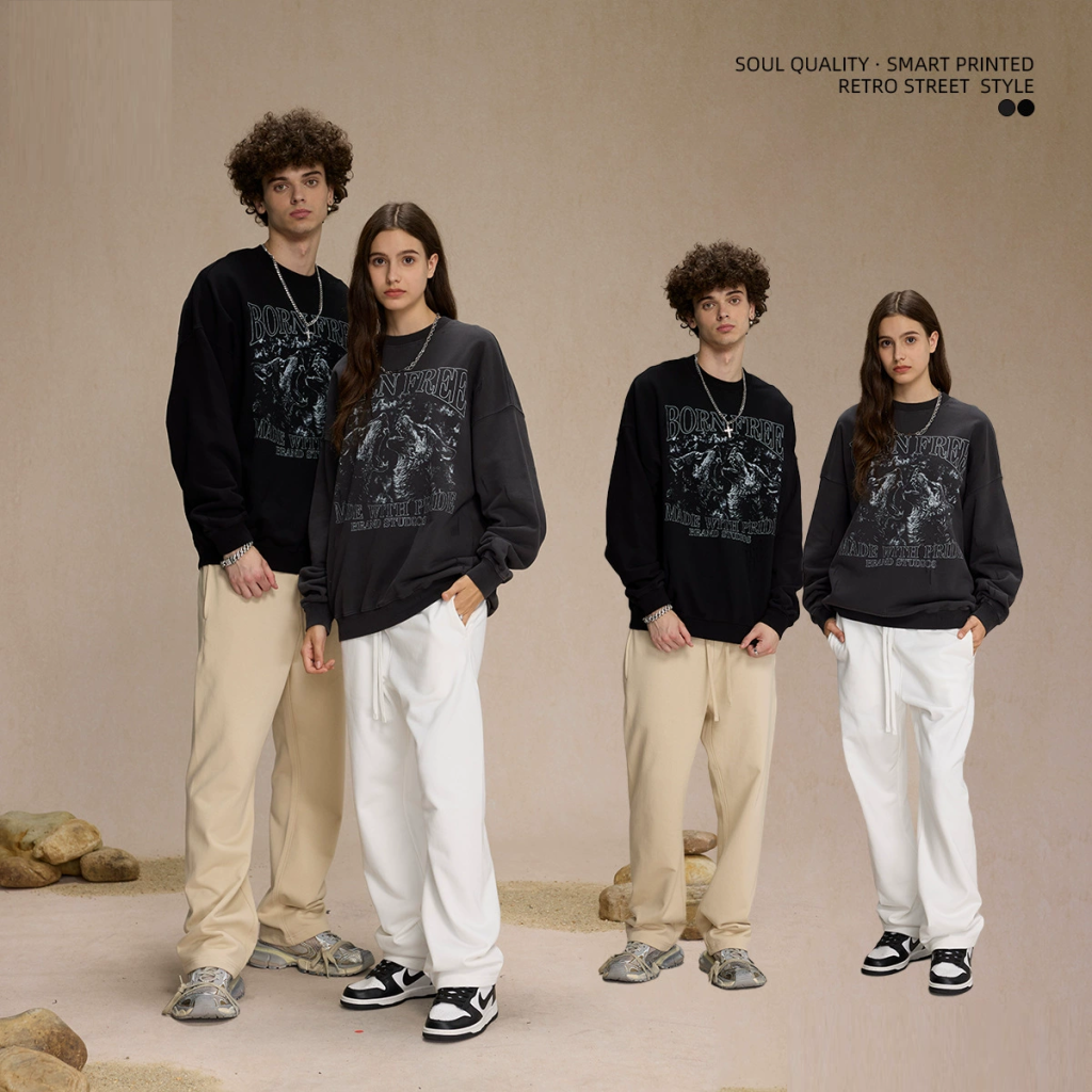 spray ink digital print crewneck pull over manufacturer