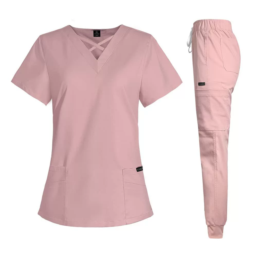 Scrubs for Women Set Modern V-neck Top & 8 Pocket Jogger Pants