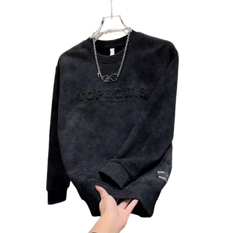 bespoke Embossed on acid washing hoodie crewneck manufacturer