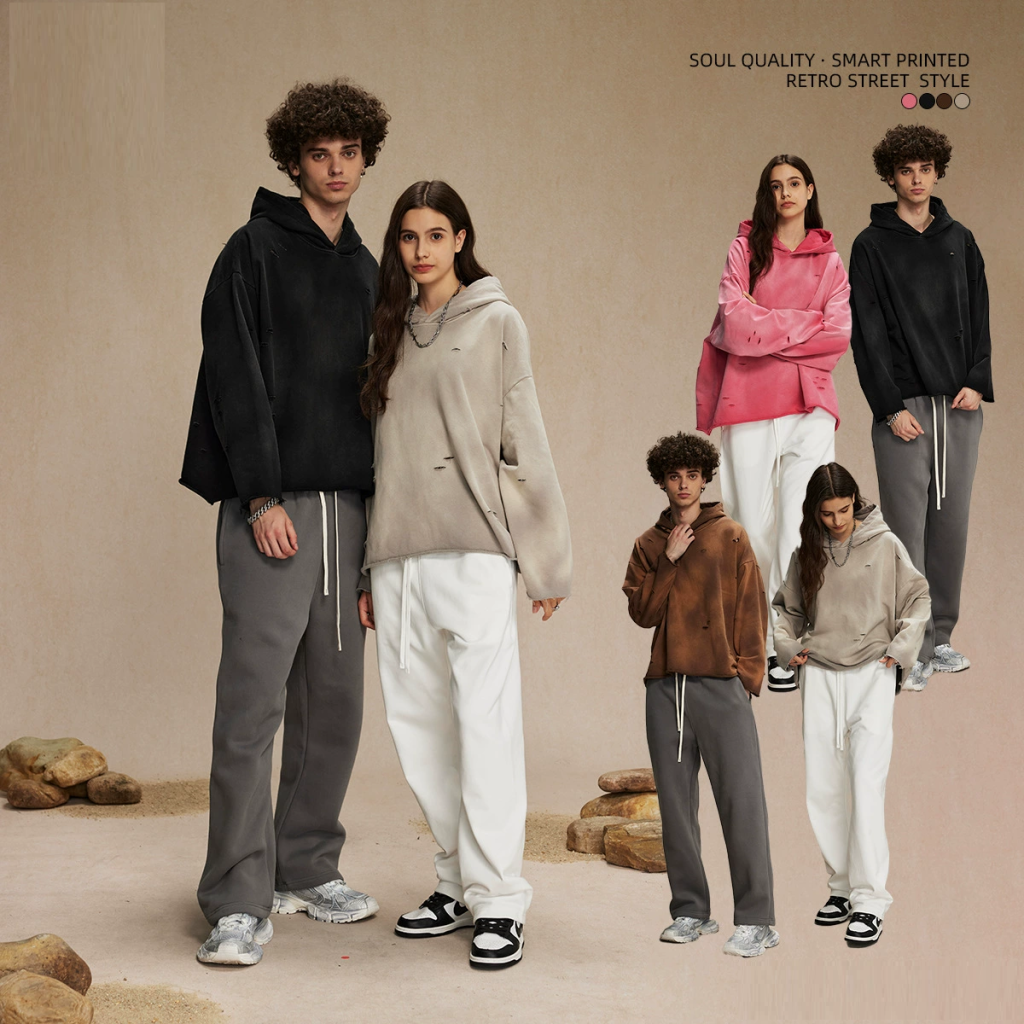 custom design Vintage raw edge ripped oversize Sweatshirt manufacturer