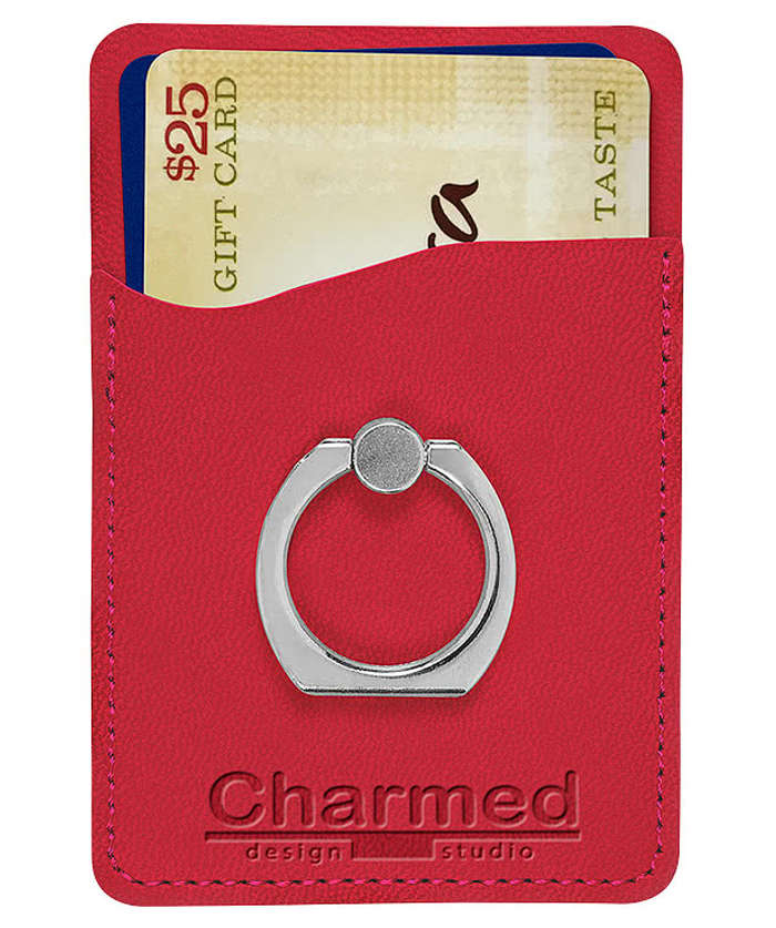 custom design Debossed Tuscany Phone Wallet with Metal Ring Phone Stand manufacturer